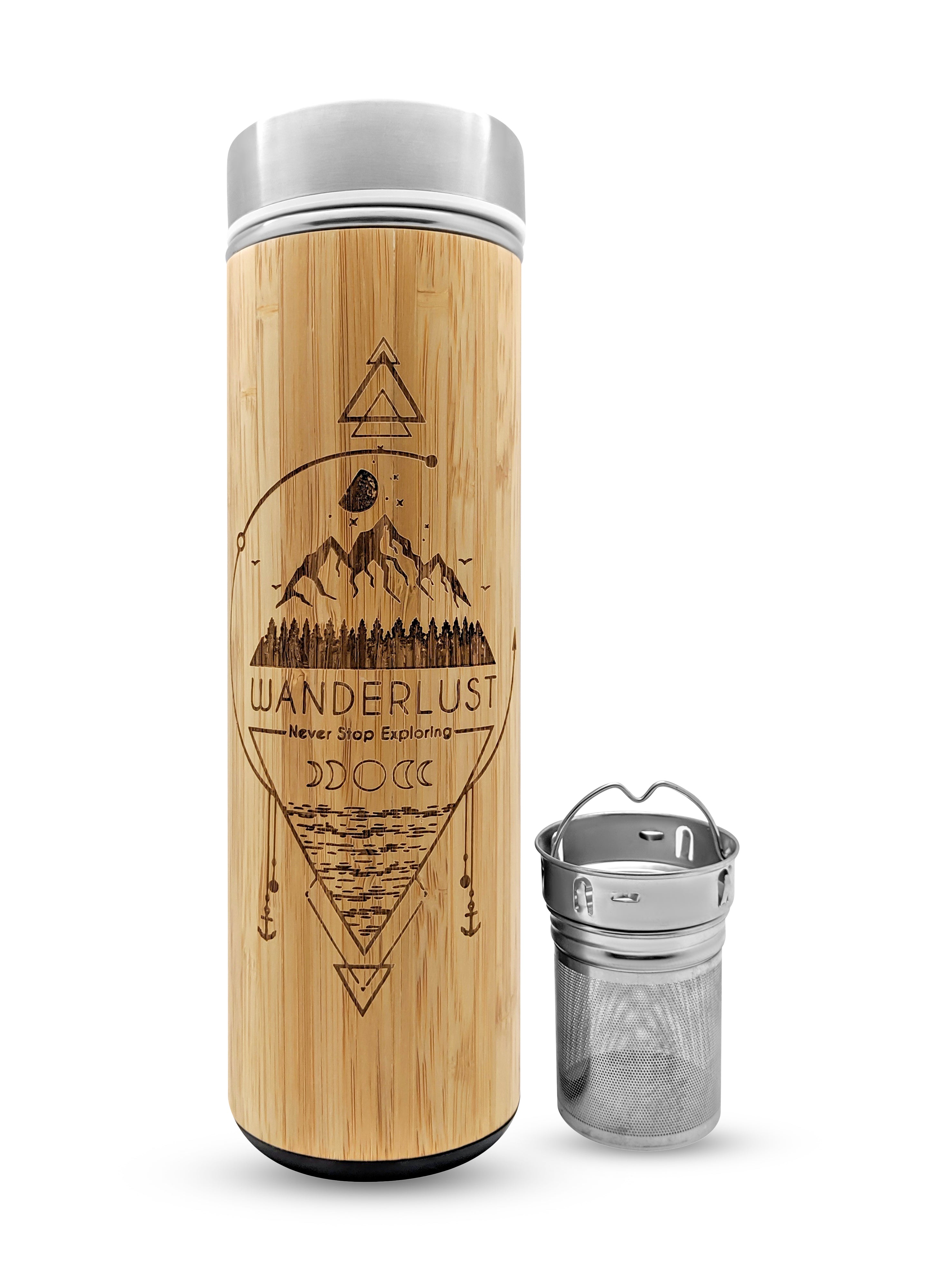 17.9oz WANDERLUST Premium Insulated Bamboo Water Bottle