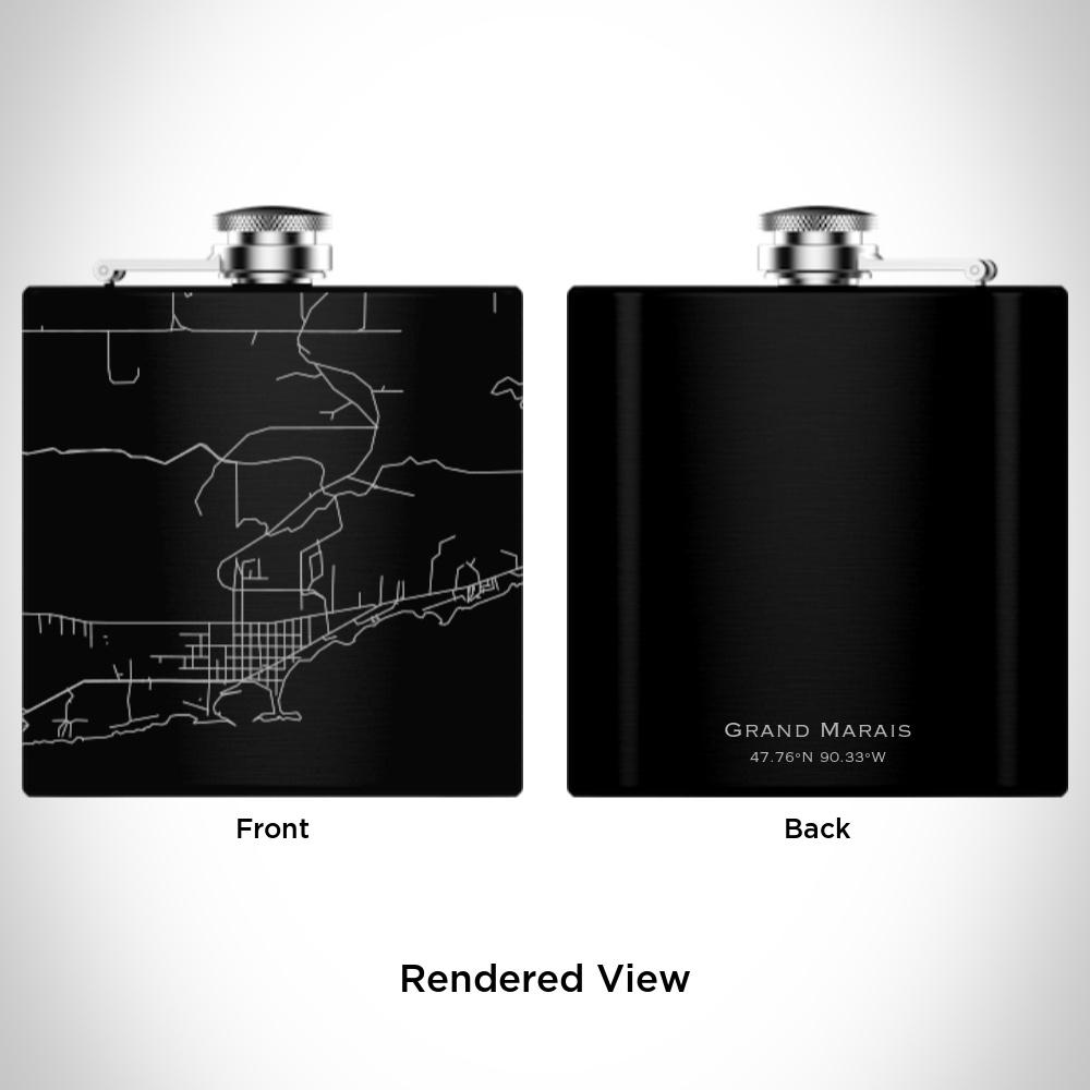 Grand Marais - Minnesota Map Hip Flask in Matte Black